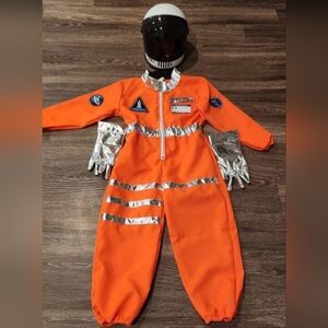 NASA Orange Silver Astronaut Space Halloween Kids Costume Medium Large 8-10 4 Pc